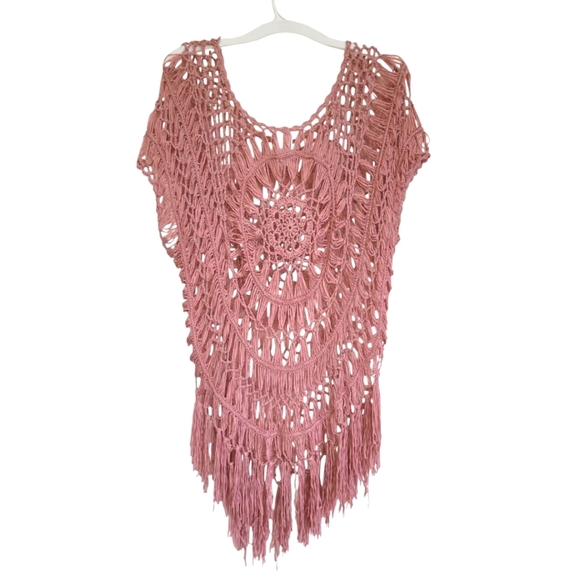 1X 2X 3X 100% Cotton Boho Mauve Crochet Fringe Top - Picture 2 of 4